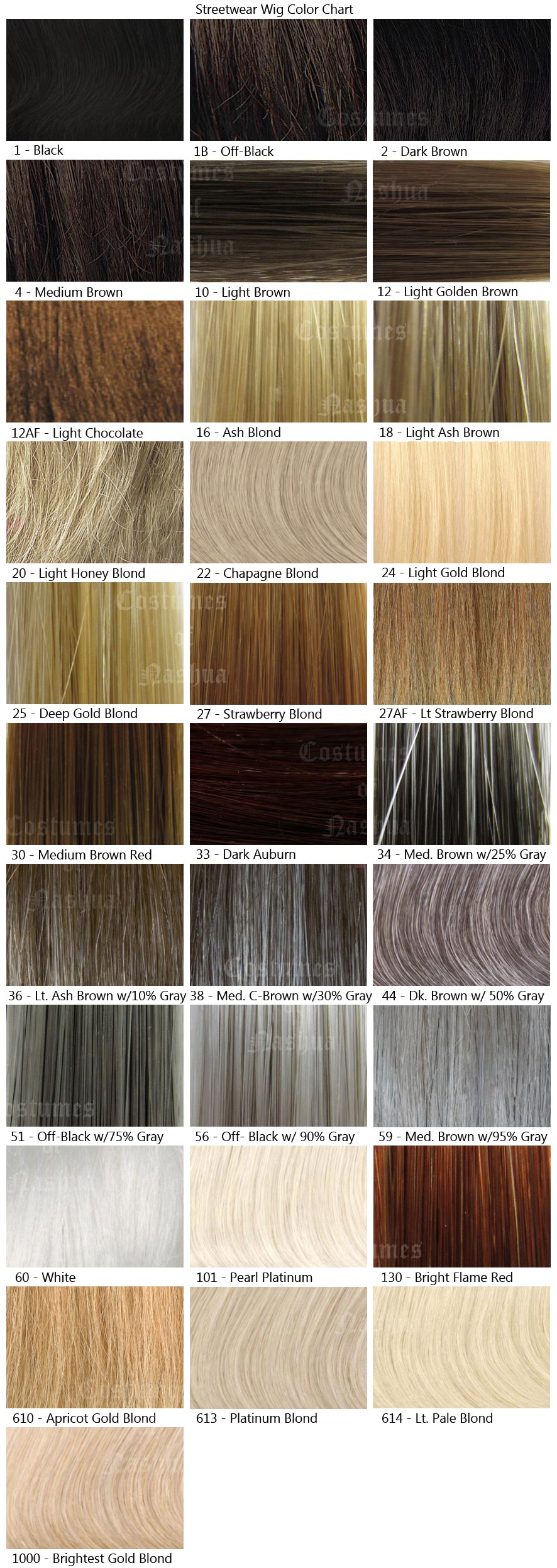 Streetwear Wig Hair Color Chart